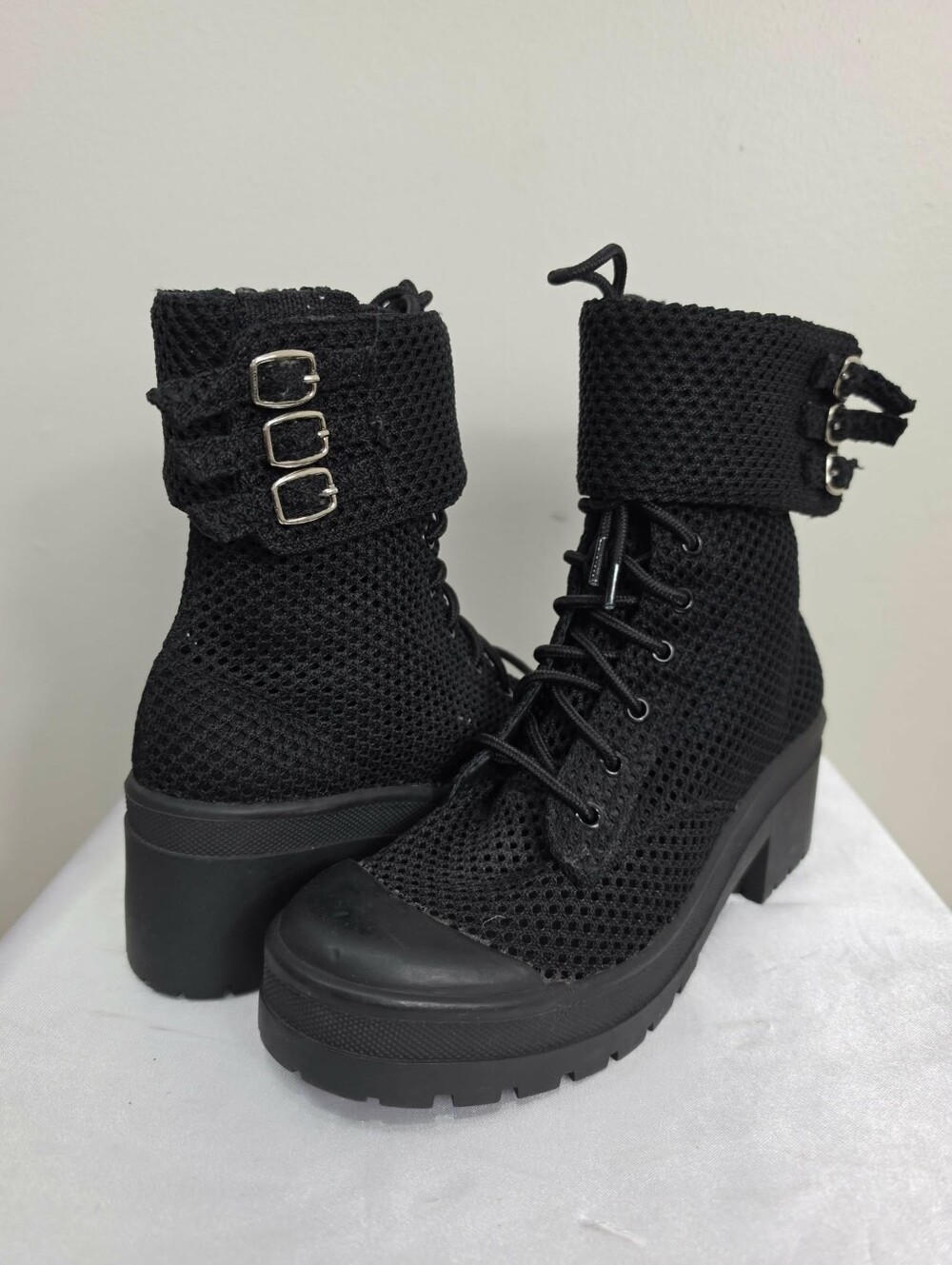 Jeffrey Campbell Black Mesh Lace-Up Platform Y2k/ Goth Boots